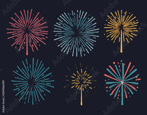 Hand drawn set of fireworks.