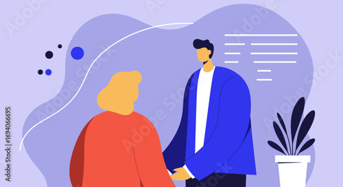 Two professionals having a business discussion or meeting, representing collaboration, teamwork, and communication in a modern office environment. Ideal for corporate concepts.