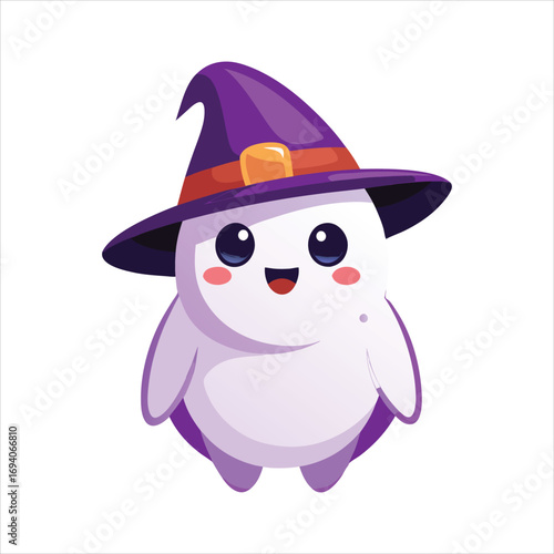 Cute Ghost with Purple Witch Hat