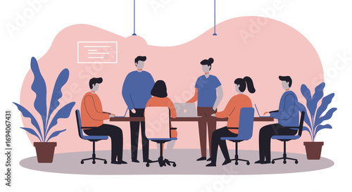 Diverse team of professionals collaborating in a modern office meeting. Ideal for business, corporate strategy, and teamwork concepts.