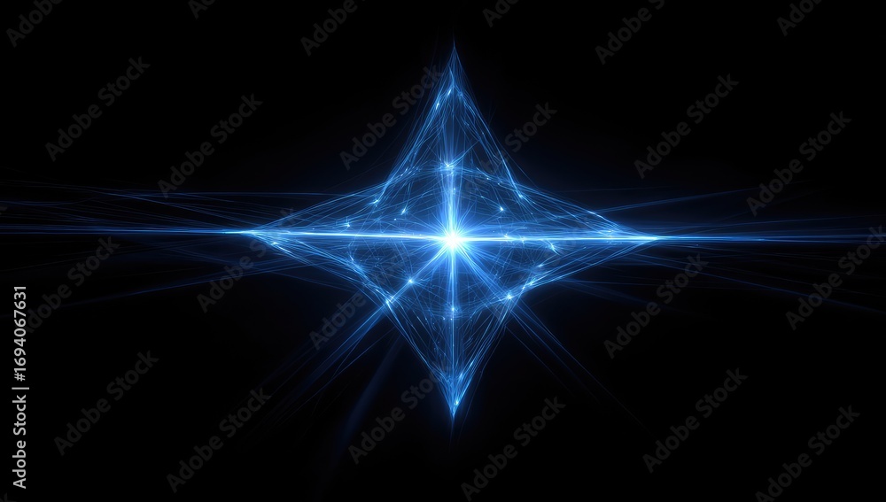 Fototapeta premium Abstract blue crystalline structure radiating light on a black background