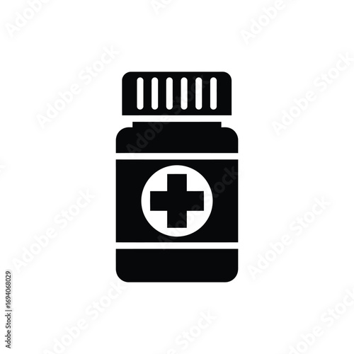 Clean graphic illustration of a medical pill bottle, symbolizing health, wellness, and pharmaceutical care. Ideal for designs related to medicine, treatment, and general well-being