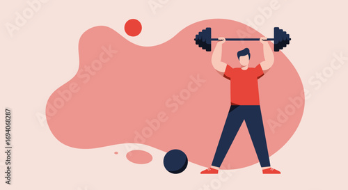 Man performing an overhead barbell lift, symbolizing strength, fitness, and a healthy lifestyle. Perfect for gym, exercise, and wellness concepts.