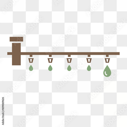 Illustration depicts a simplified irrigation system with water droplets falling from nozzles.