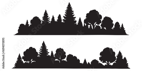 Black tree silhouette vector set, isolated nature icons, forest clipart, botanical shapes, foliage elements, design assets for creative projects