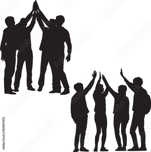 Team High-Five Success Silhouette Illustration