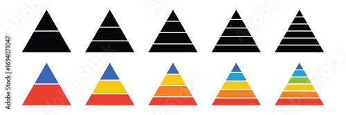 Levels of triangular pyramid. Color triangle pyramid chart. Development level infographic. vector illustration