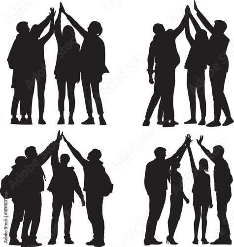 Team High-Five Celebration Silhouette Illustration