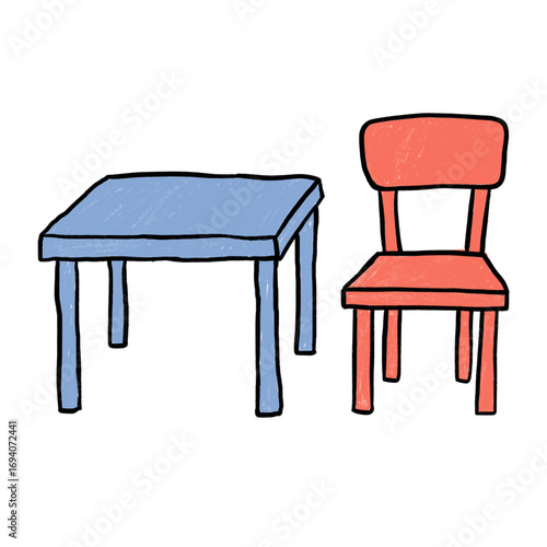 Simple Doodle of Blue Table and Red Chair