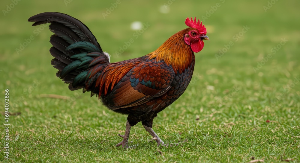 Fototapeta premium Rooster on grassy field