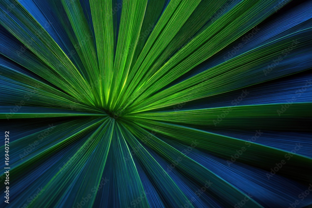 Obraz premium Abstract radial pattern of vibrant green and blue foliage