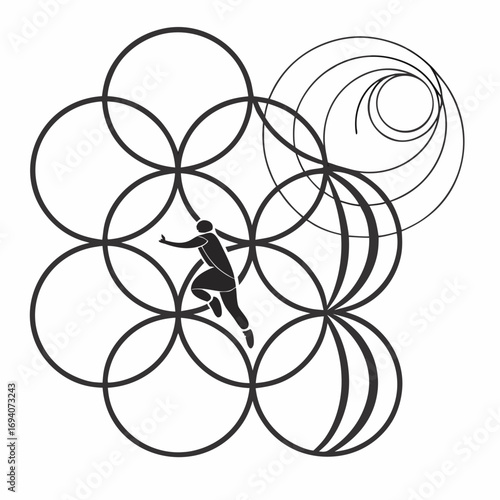 Abstract figure running through interlocking circles