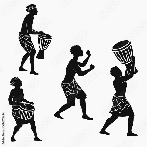 African drummers dancing silhouette traditional