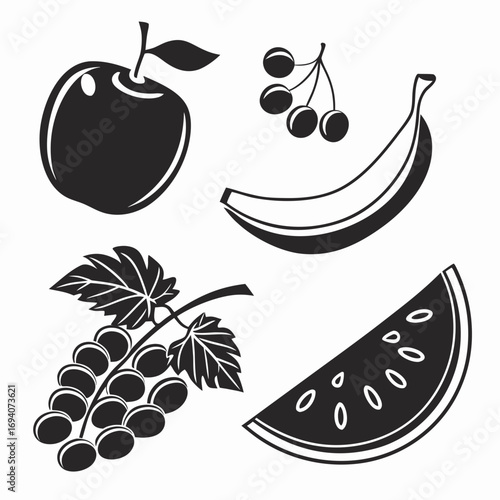 Apple banana grapes cherries watermelon slice vector