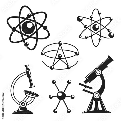 Atom molecule microscope science icons chemistry