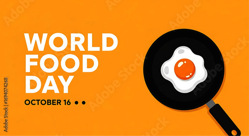 Single Fried Egg in Black Frying Pan, Top View, Simple Illustration Style
