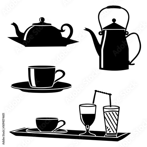 Black beverage serving ware silhouettes tea set kettle