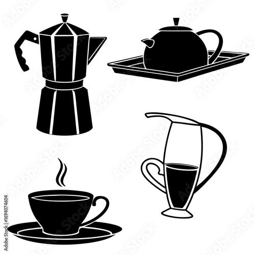 Black beverage serving ware silhouettes coffee maker
