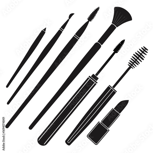 Black cosmetic brushes and makeup items makeup brushes