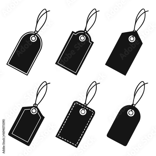 Black fashion tags with strings label clothing