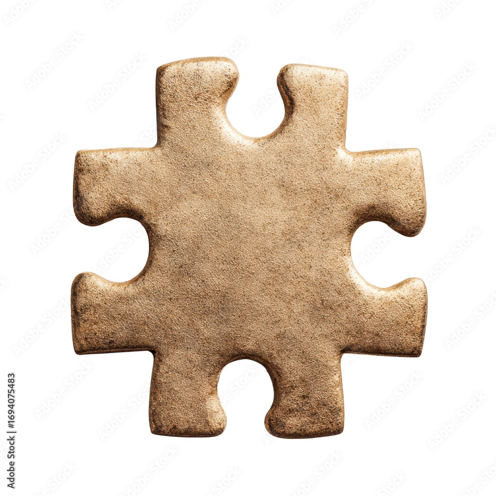 Obraz premium A golden puzzle piece showcasing a textured metallic surface, symbolizing uniqueness, completion, and connection in design and creativity.