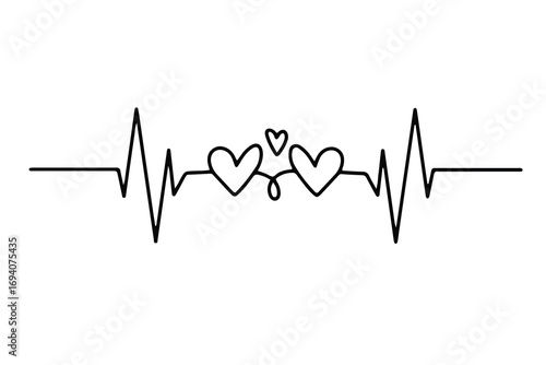 Heartbeat line with heart symbol, cardiology, medical pulse, ECG, EKG design, healthcare clipart vector illustration, health monitoring, digital heartbeat graphics
