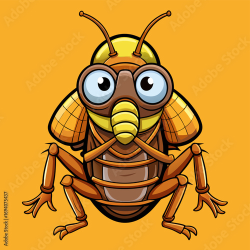 Cockroach character in cartoon style wears gas mask with goofy smile