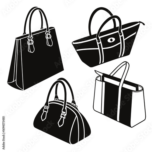 Black handbag silhouettes various styles clutch tote
