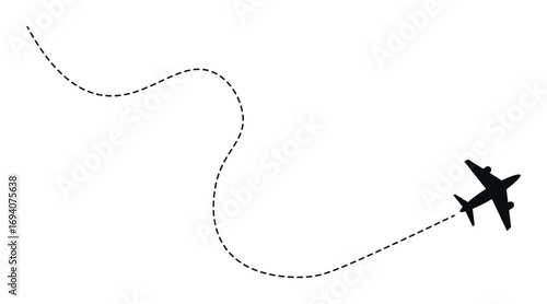 Airplane line path. Vector illustration of air plane flight route location line trace 