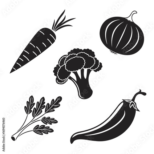 Black vegetable icons on white carrot icon broccoli icon