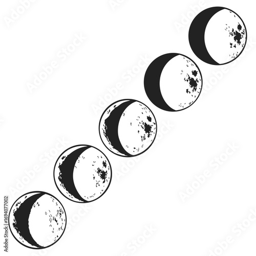 Celestial bodies in various illumination stages moon phases