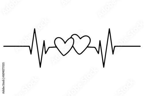 Heartbeat line with heart symbol, cardiology, medical pulse, ECG, EKG design, healthcare clipart vector illustration, health monitoring, digital heartbeat graphics