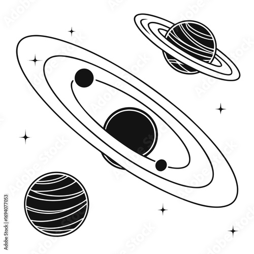 Celestial bodies orbiting space planets stars