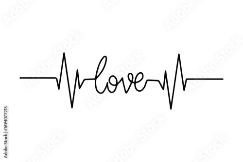 Heartbeat line with heart symbol, cardiology, medical pulse, ECG, EKG design, healthcare clipart vector illustration, health monitoring, digital heartbeat graphics