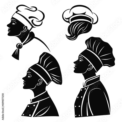 Chef hat and apron silhouettes culinary cooking