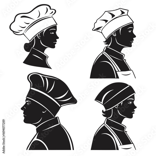 Chef hat and apron silhouettes culinary