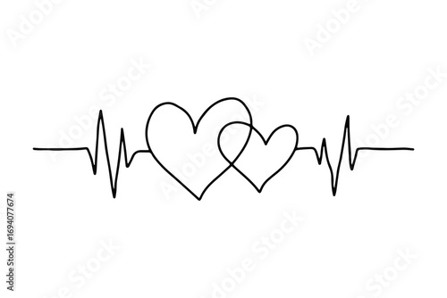 Heartbeat line with heart symbol, cardiology, medical pulse, ECG, EKG design, healthcare clipart vector illustration, health monitoring, digital heartbeat graphics