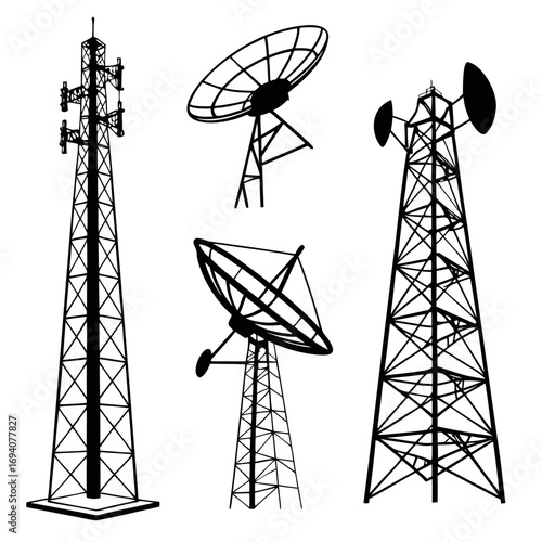 Communication towers and satellite dishes telecommunication