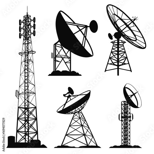 Communication towers and satellite dishes antenna transmission