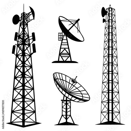 Communication towers and satellite dishes telecommunication