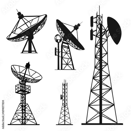 Communication towers and satellite dishes telecommunication