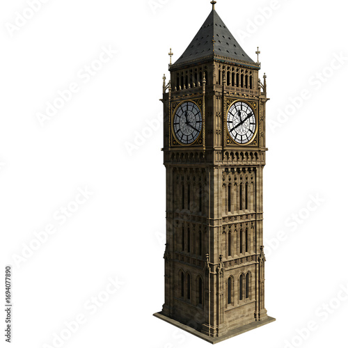Elizabeth Tower (Big Ben): London Landmark - Architectural Render isolated on transparent background