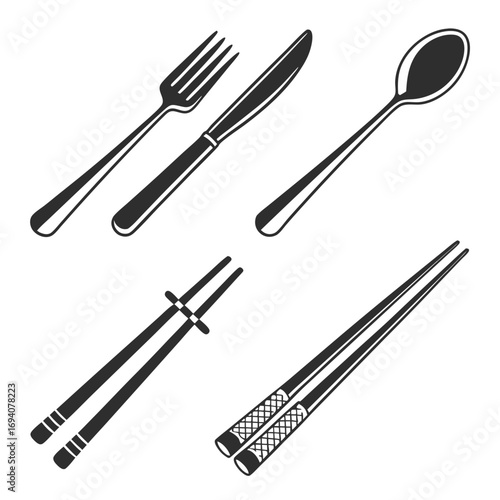 Cutlery icons fork knife spoon chopsticks vector