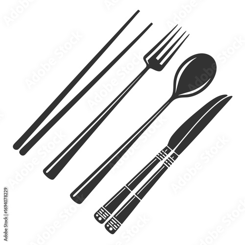 Cutlery set fork spoon chopsticks knife vector