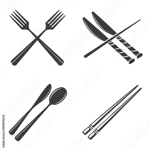 Cutlery icons fork spoon knife chopsticks vector