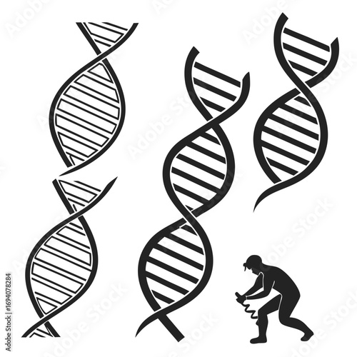 D N A helix structures and scientist silhouette double helix