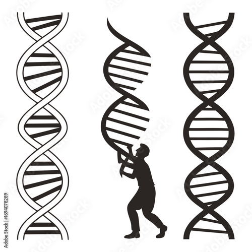 D N A helix structures and human silhouette double helix