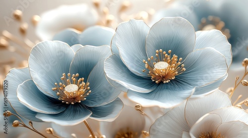 Delicate, light-blue flowers with gold accents