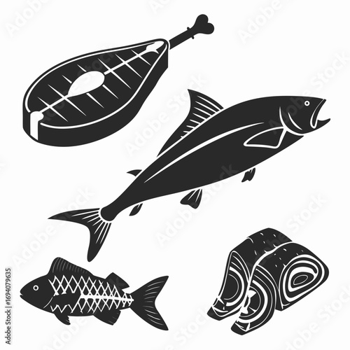 Fish and meat silhouettes steak drumstick