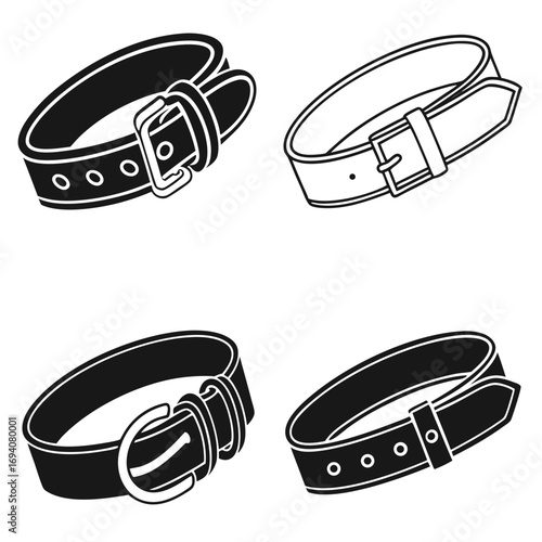 Four belt buckle icons silhouette fashion
